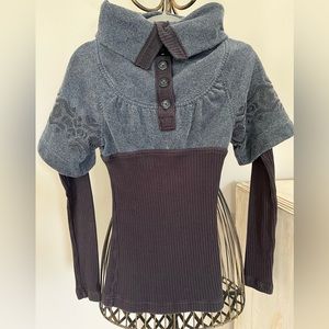Free People-Sweatshirt/ribbed shirt combo. Heathered gray with black